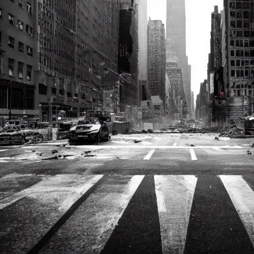 Image similar to death and destruction in New York city, movie still, moody, 4k