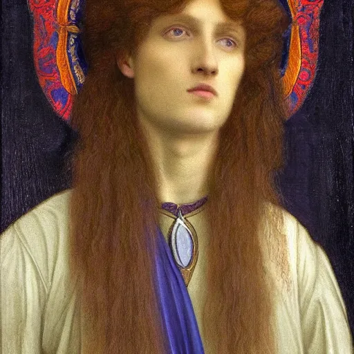 Prompt: Pre-Raphaelite male portrait crown chakra third eye