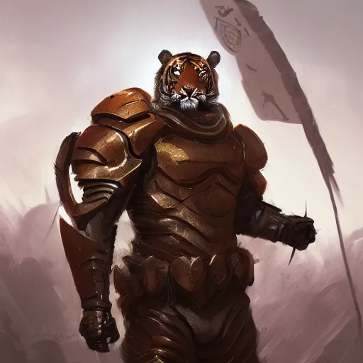 Image similar to commission portrait of a male anthro tiger wearing heavy combat armour.dramatic,character design by charles bowater,greg rutkowski,ross tran,hyperdetailed,hyperrealistic,4k,deviantart,artstation,professional photography,concept art