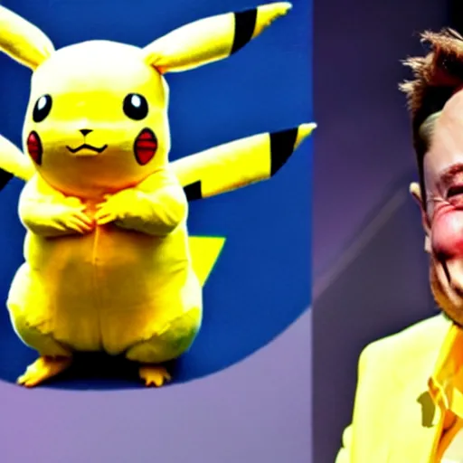 Image similar to elon musk wearing a pikachu costume