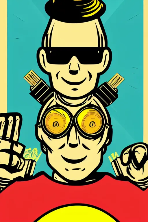 Image similar to fallout 7 6 retro futurist illustration art by butcher billy, sticker, colorful, illustration, highly detailed, simple, smooth and clean vector curves, no jagged lines, vector art, smooth andy warhol style