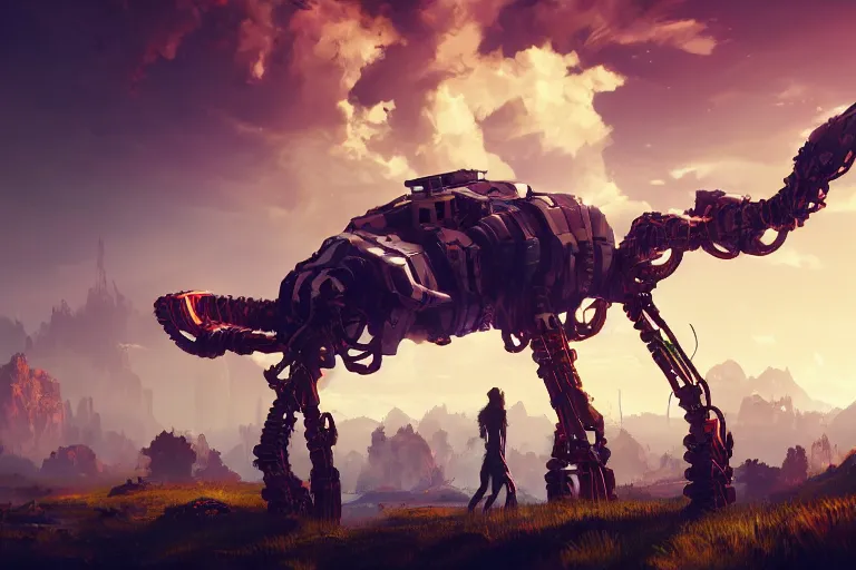 Image similar to longleg machine mecanical creature robot of horizon forbidden west horizon zero dawn bioluminiscence global illumination ray tracing hdr fanart arstation by ian pesty and alena aenami artworks in 4 k