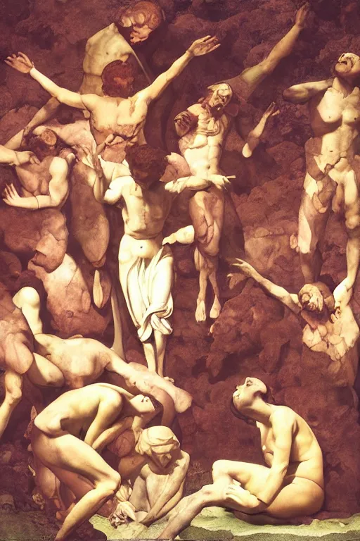 Prompt: lost souls in purgatory crying to be freed, digital painting by maxfield parrish and caravaggio, photorealistic