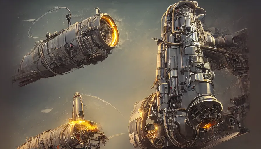 Image similar to visual storytelling, concept art of rocket engines by jama jurabaev, extremely detailed, trending on artstation, high quality, brush stroke