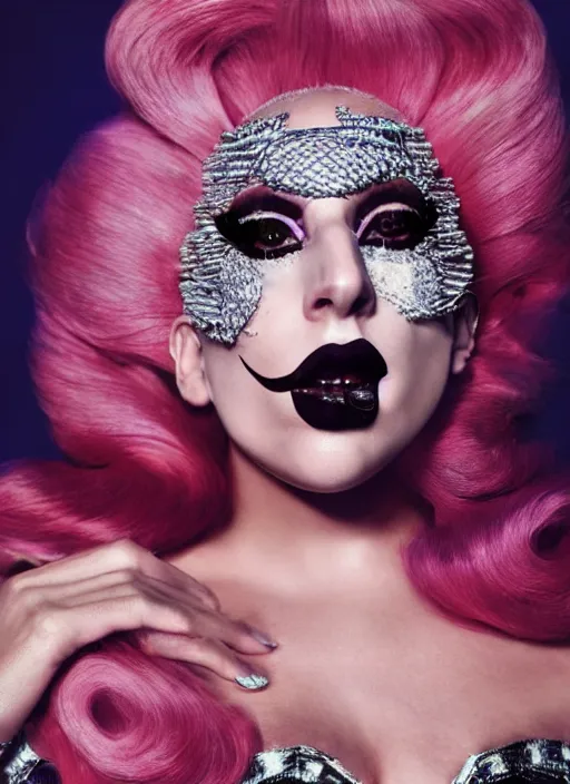 Image similar to lady gaga styled by nick knight posing ,drag themed, vogue magazine, Highly realistic. High resolution. Highly detailed. Dramatic. 8k.4k.