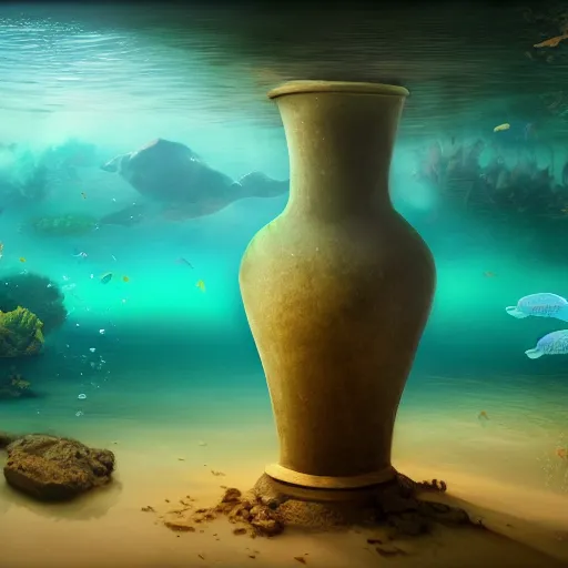 Prompt: vase under sea, matte painting, 4 k