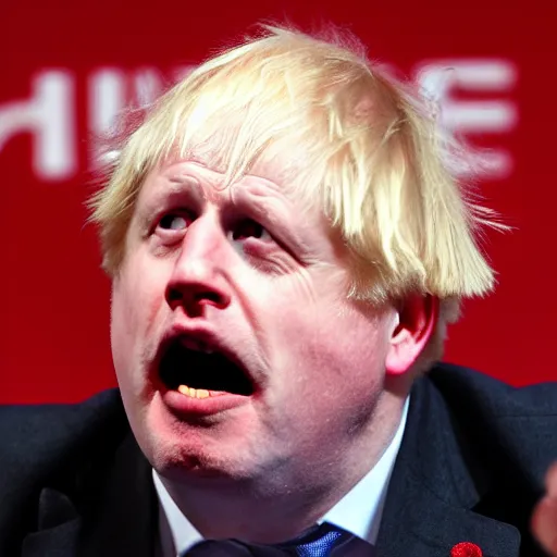 Image similar to boris johnson losing a boxing match, with a bleeding lip and broken nose