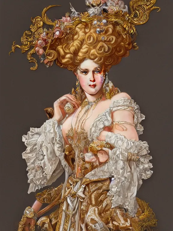 Prompt: a beautiful render of catholic rococo veiled drag queen with intricate detailed,by J.C.Leyendecker and carl larsson and M.W.kaluta and NekroXIII and Billelis,Trending on artstation,ZBrush,maximalist,glittering,gold,silver,ivory,jewelry,hyperreal