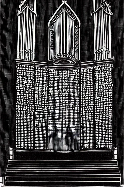 Image similar to pipe organ, bysteve ditko