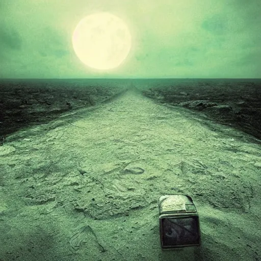 Prompt: dystopian grunge disposable camera photo of the moon landscape by michal karcz | horror | nightmare