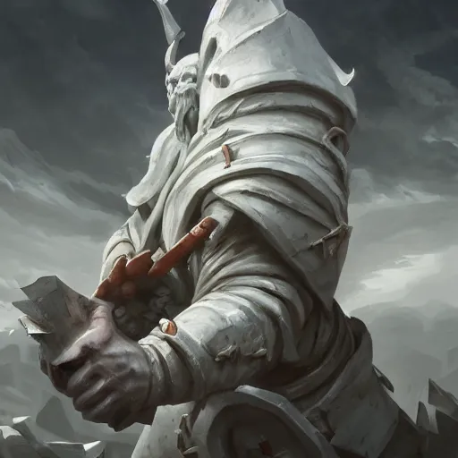 Image similar to a giant white chess bishop statue, battlefield background, bright art masterpiece artstation. 8 k, sharp high quality artwork in style of jose daniel cabrera pena and greg rutkowski, concept art by tooth wu, hearthstone card game artwork, chess piece