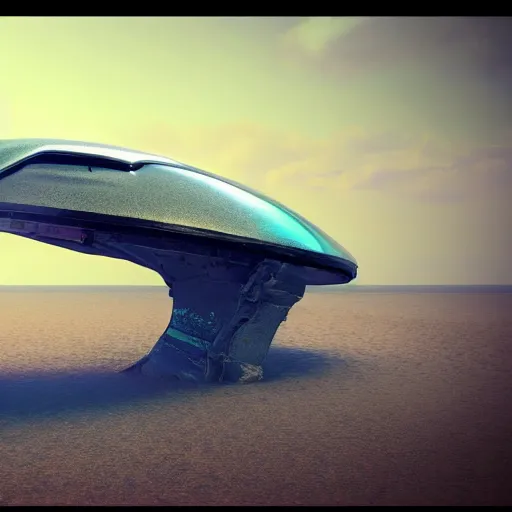 Image similar to ! dream 8 k hd detailed octane render of an alien spaceship crashed on a beach