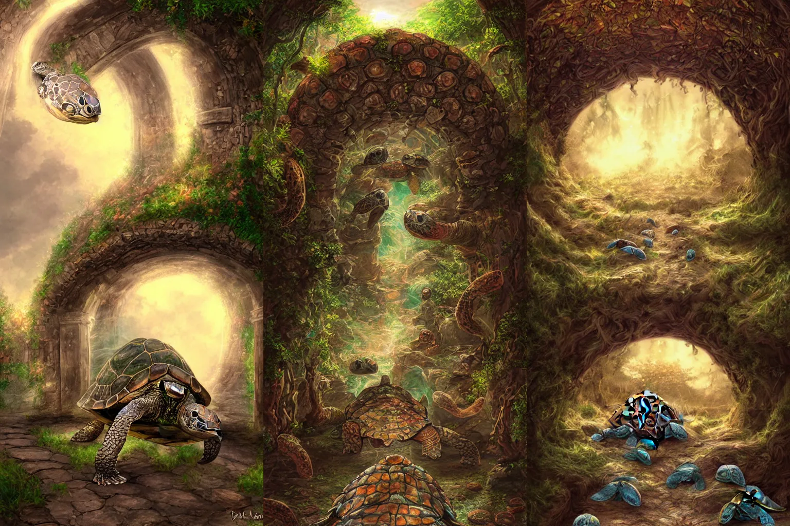 Prompt: The gate to the eternal kingdom of turtles, fantasy, digital art, HD, detailed.