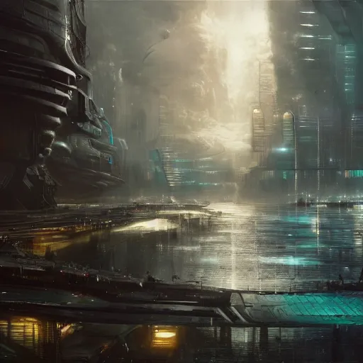 Prompt: an aquatic city with new energy system, scifi art by Jan Urschel and Greg Rutkowski, 4k