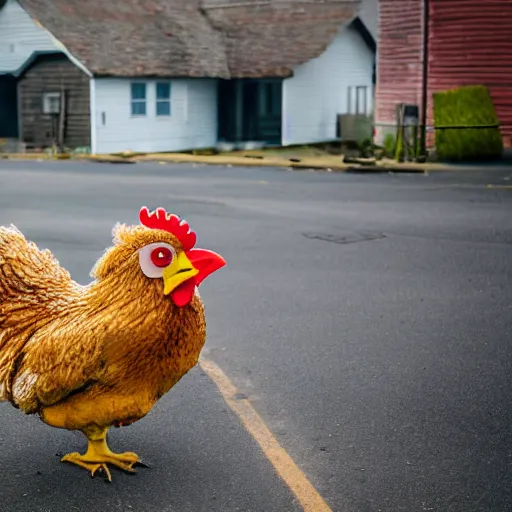 Image similar to Giant automoton chicken destroying a village (1942), Canon EOS R3, f/1.4, ISO 200, 1/160s, 8K, RAW, unedited, symmetrical balance, in-frame