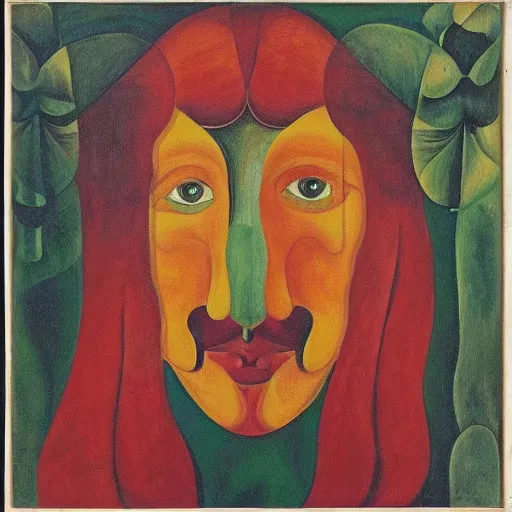 Image similar to floral face portrait by leonetto cappiello and wojciech siudmak and ernst fuchs, anni albers, oil on canvas