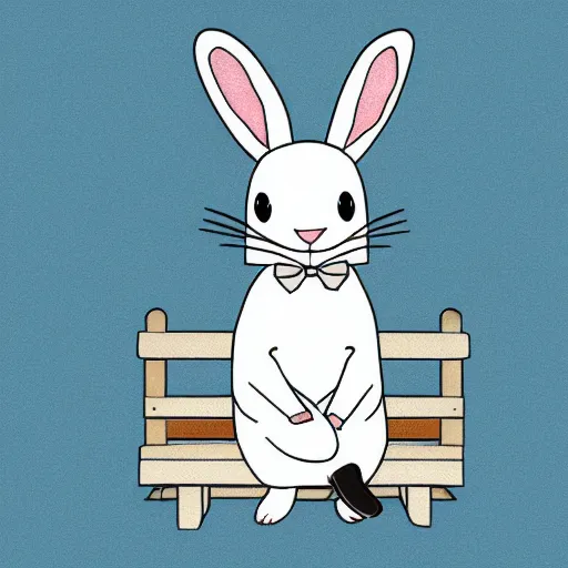 Prompt: a dapper bunny rabbit in formal wear with a monocle sitting on a park bench on a sunny day, digital art