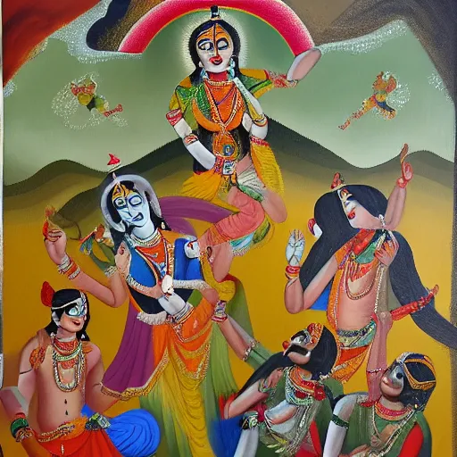 Prompt: death of Krishna by Amrita Shergill, oil on canvas