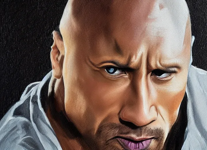 Prompt: a highly detailed beautiful painting of dwayne the rock johnson by benedick bana