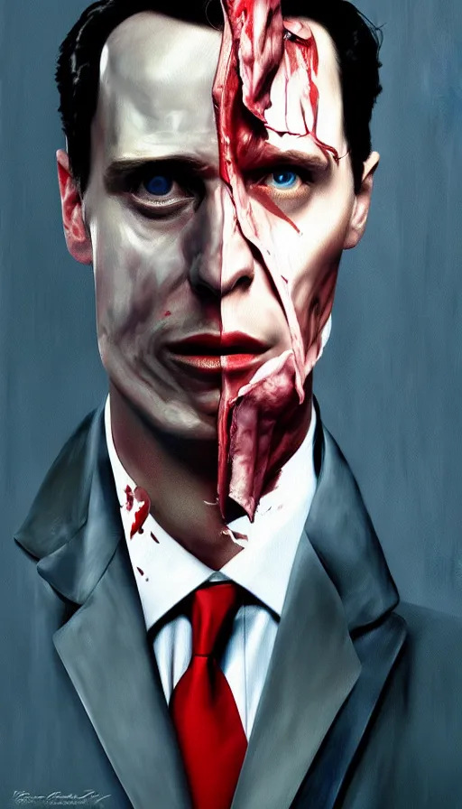 Image similar to american psycho, painting by emanuele dascanio and robin eley