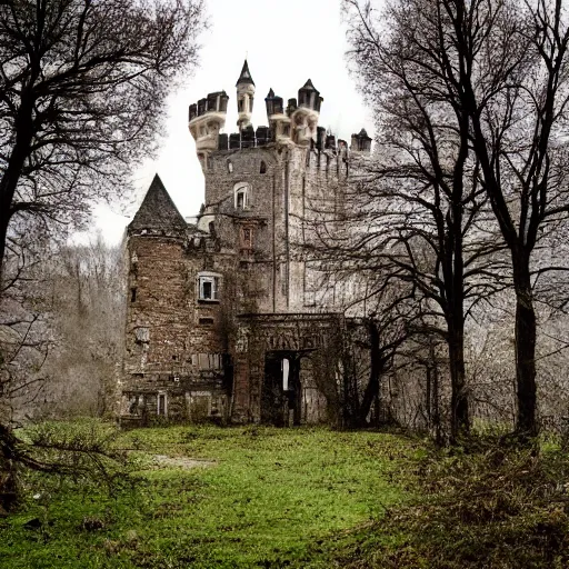 Prompt: A photograph of a beautiful abandoned castle