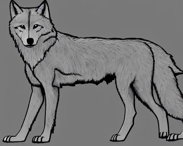 Image similar to professional digital art of a full-body outline of a wolf, very simple, no color, high quality, HD, 8K,