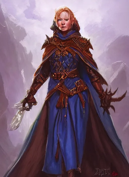 Image similar to dark blue cloak female priest, ultra detailed fantasy, dndbeyond, bright, colourful, realistic, dnd character portrait, full body, pathfinder, pinterest, art by ralph horsley, dnd, rpg, lotr game design fanart by concept art, behance hd, artstation, deviantart, hdr render in unreal engine 5