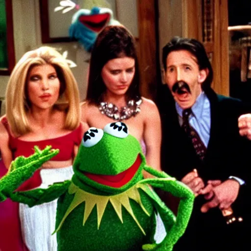 Prompt: film still of the muppets on Friends (1997)