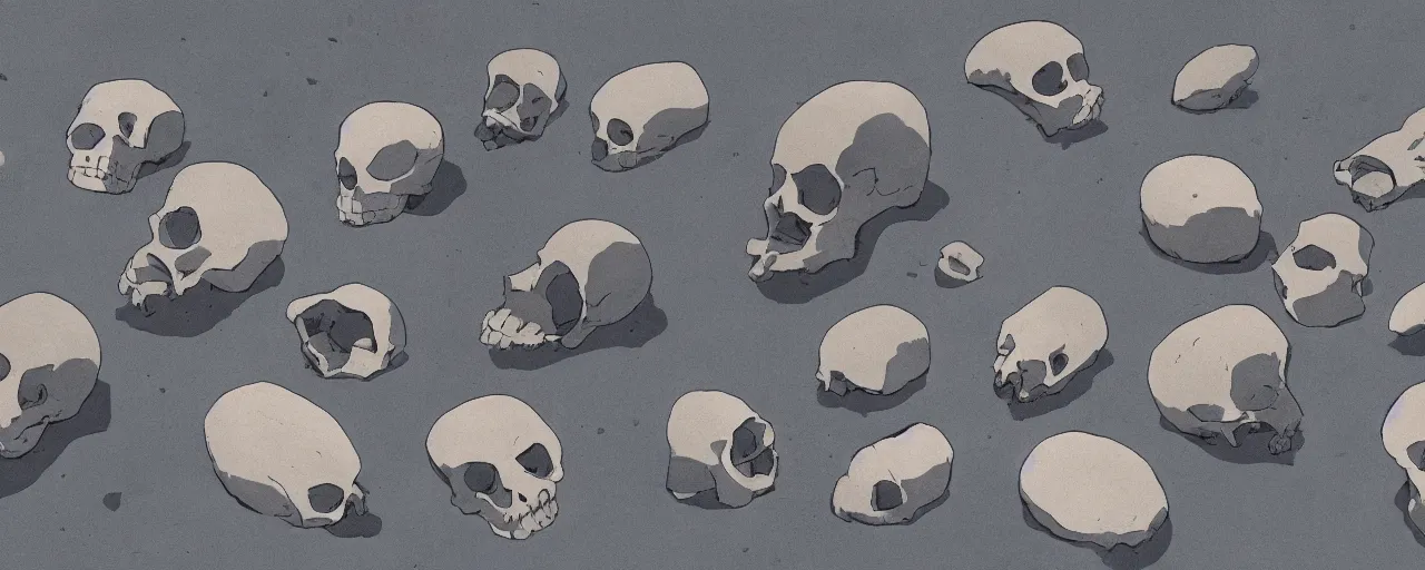 Prompt: seal bones and skull, in river mud, atey ghailan, goro fujita, studio ghibli, rim light, sad, very dark fading to black, clear focus, very coherent