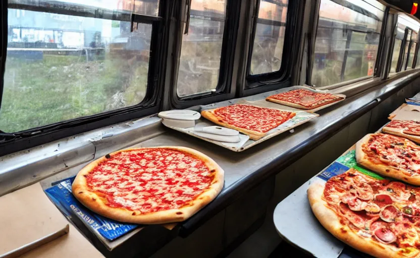 Image similar to pizza, as graffiti on a train