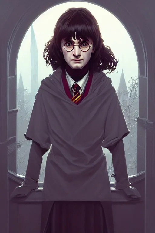 Prompt: a portrait of harry potter, fantasy, sharp focus, intricate, elegant, digital painting, artstation, matte, highly detailed, concept art, illustration, ambient lighting, art by ilya kuvshinov, artgerm, alphonse mucha, and greg rutkowski