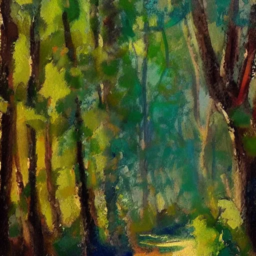 Prompt: an impressionist painting of a forest by salman toor gestural vague misty