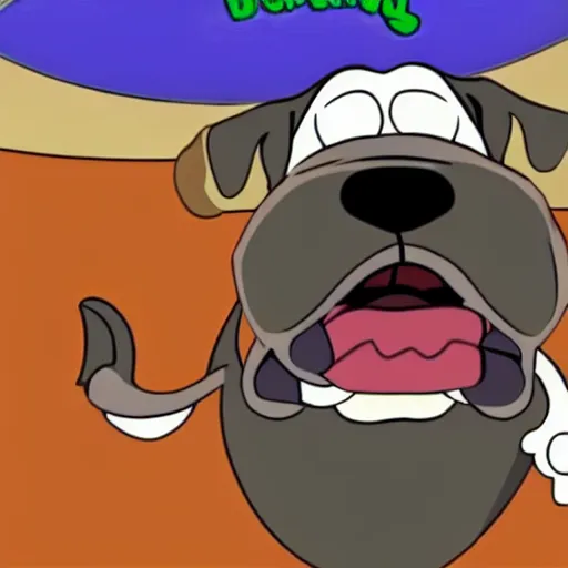 Prompt: dog with buck teeth eating pork chops, looney toon style