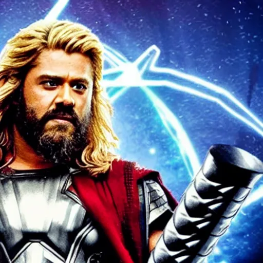 Image similar to film still of rocking star yash as thor in thor ragnarok