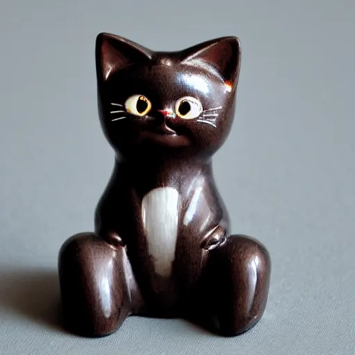 Prompt: demure anthropomorphic cat figurine wearing a kimono, brown resin, highly detailed, intricate, monotone, shy looking down