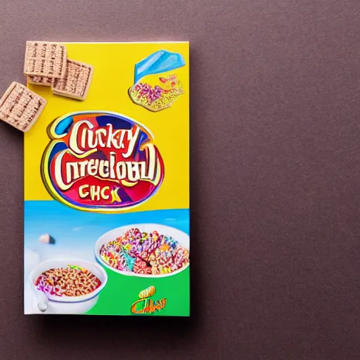 Image similar to cereal box poster ; product photo of a cereal box ; professional advertisement photography of a box of lucky charms cereal ; close - up of the box carton ; advertisement poster