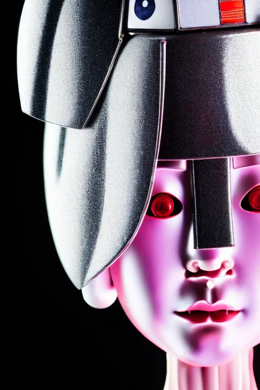 Image similar to full length portrait of a Japanese robot geisha, fashion studio lighting, 35mm, close-up