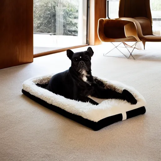 Prompt: luxurious dog bed with metal feet inspired by Marcel Breuer