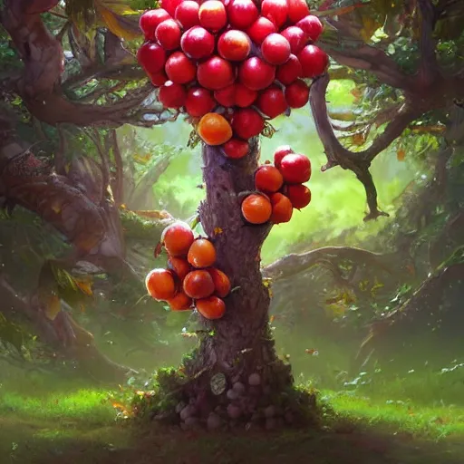 Image similar to tree that looks like fruits, made by stanley artgerm lau, wlop, rossdraws, james jean, andrei riabovitchev, marc simonetti, yoshitaka amano, artstation, cgsociety