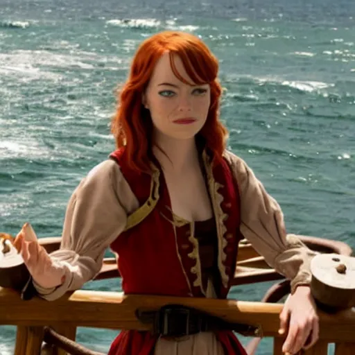 Prompt: film still of emma stone as a pirate movie 4 k