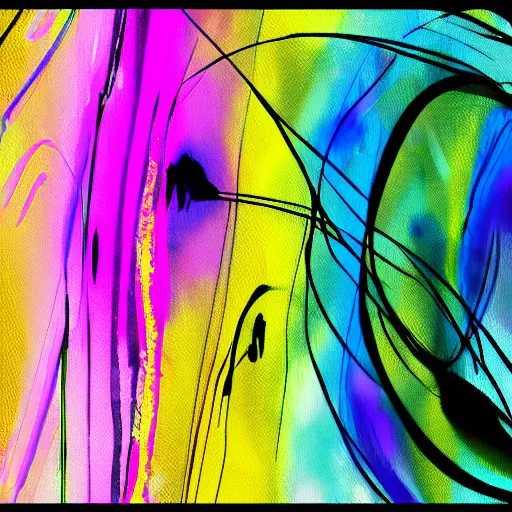 Image similar to vector flow field watercolor brushstrokes yellow black pink