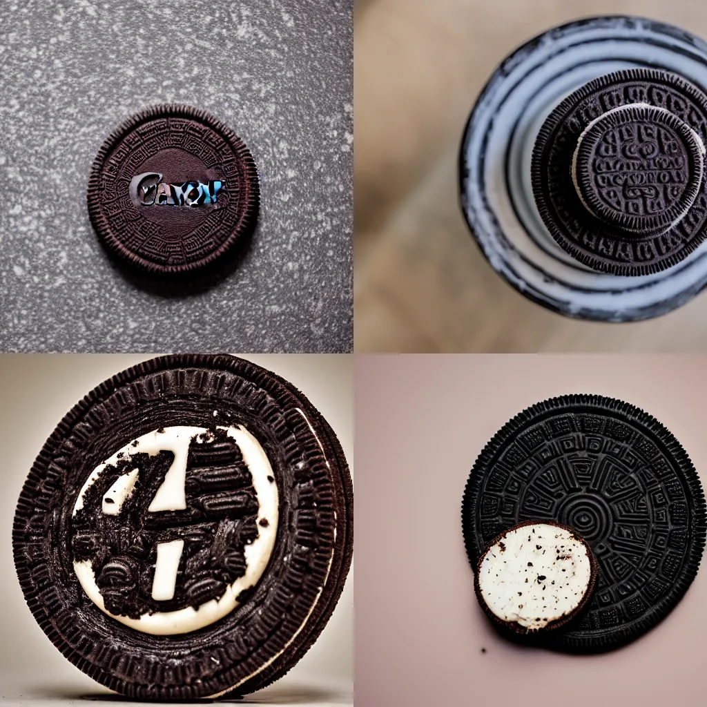 Prompt: oreo cookie, canon eos r 3, f / 1. 4, iso 2 0 0, 1 / 1 6 0 s, 8 k, raw, unedited, symmetrical balance, in - frame