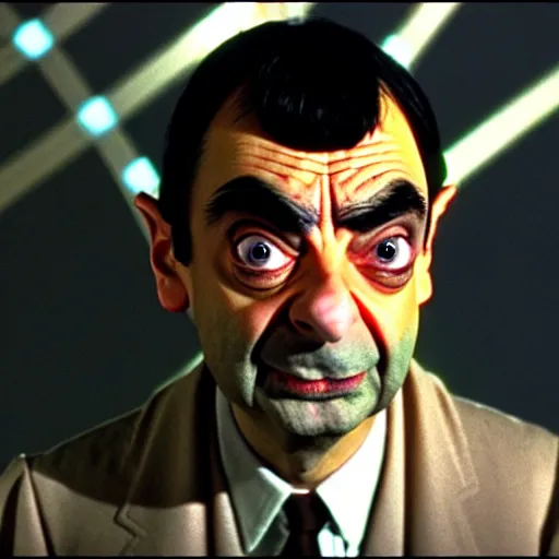 Image similar to mr. bean as dark emperor from star wars. movie still. cinematic lighting.