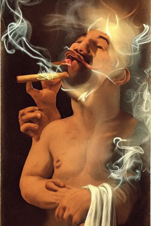 Image similar to god smoking a cuban cigar