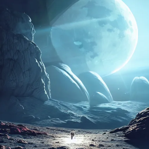 Prompt: one astronaut on the moon, beautiful dynamic lighting, cinematic, wide angle establishing shot, extremely high detail, photo realistic, cinematic lighting, post processed, concept art, artstation, matte painting, style by frederic church, raphael lacoste, unreal engine 8 k