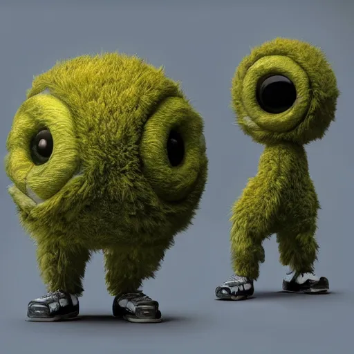 Image similar to high quality 3 d render cyberpunk very tennis ball monster highly detailed, unreal engine cinematic smooth, in the style of blade runner & detective pikachu, hannah yata charlie immer, purple light, low angle, uhd 8 k, sharp focus