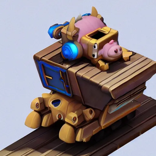 Image similar to Isometric 3D Fantasy Cute and adorable pig Mecha ship, Smooth 3D Illustration, soft render, Servando Lupini, Daniil Kudriavtsev, handpaint texture, Blender, 3DCoat H 648