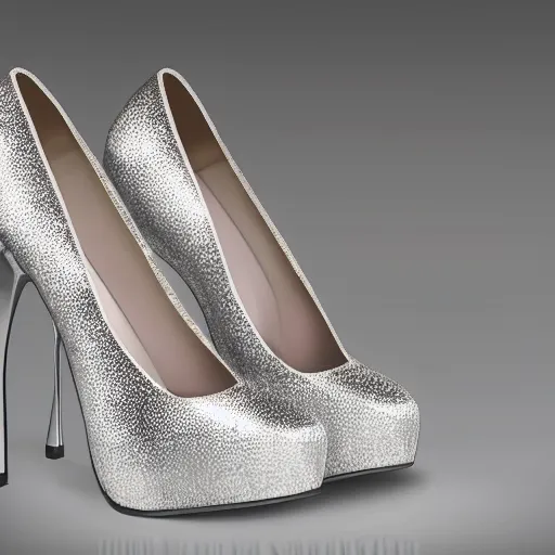 Prompt: high heel shoes made by phillip stark, highly detailed, studio lighting