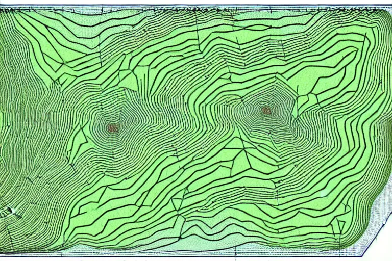 Image similar to topographical map of a complex cave system made out of multiple overlays of complex scientific data visualized on top of each other, bar charts, plexus, thick and thin lines, waveforms on top of square charts, gaps and pauses, space molecules, radio signals, negative space