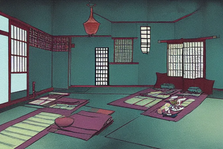 Prompt: concept art of japanese room, sen no rikyu, mad paint